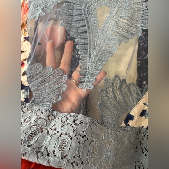 John Mark Navy Multicolor Open Front Patchwork Kimono, 3/4 Sleeves, size L EUC - Picture 7 of 8